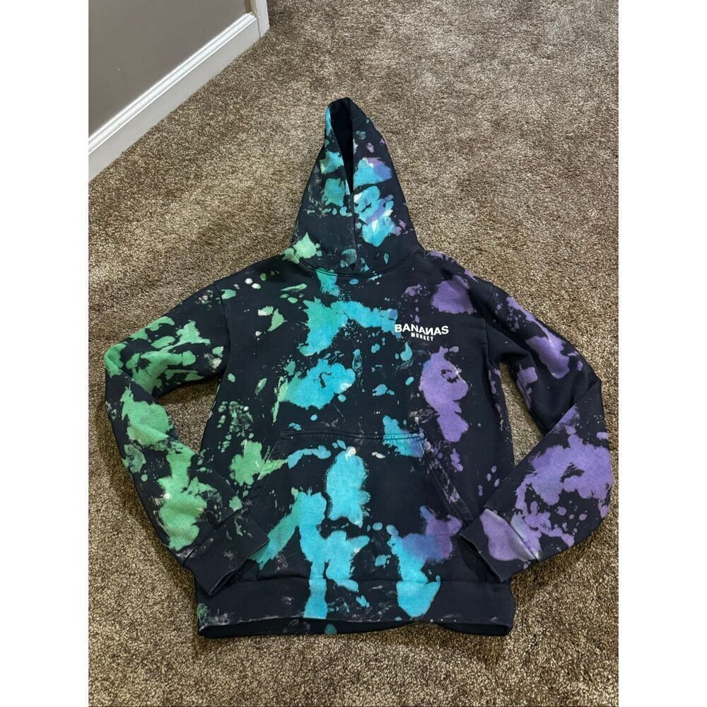 Bananas Monkey Men's Multicolor Tie Dye 100% Cotton Pullover Hoodie Small NWOT